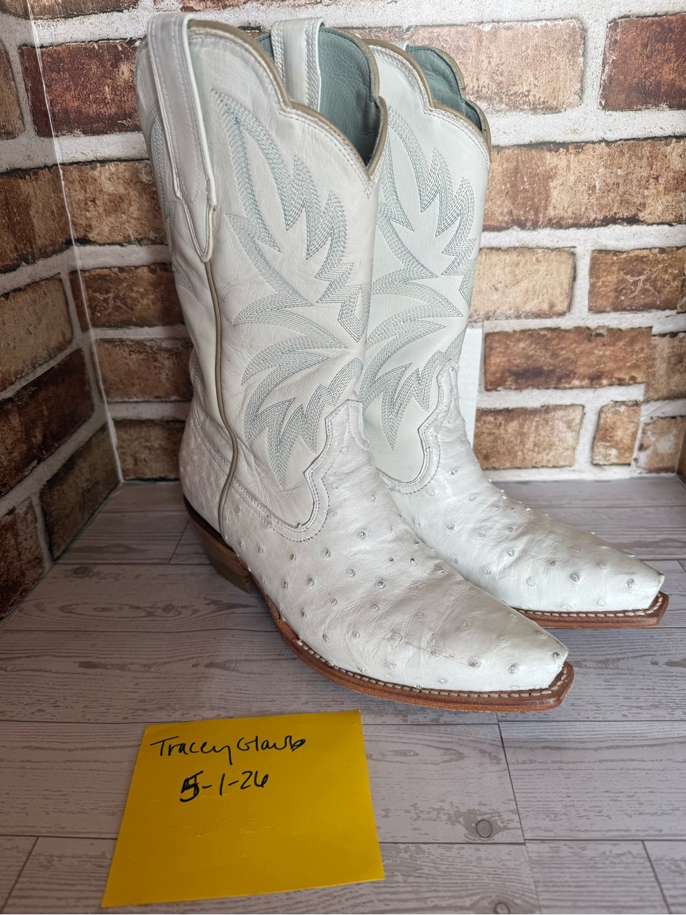 Tecovas sadie snow Ostrich Leather Heeled Cowboy Boots